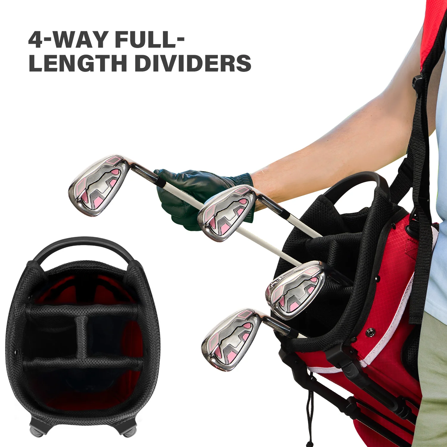 4-Way Golf Stand Bag-Bright Red White