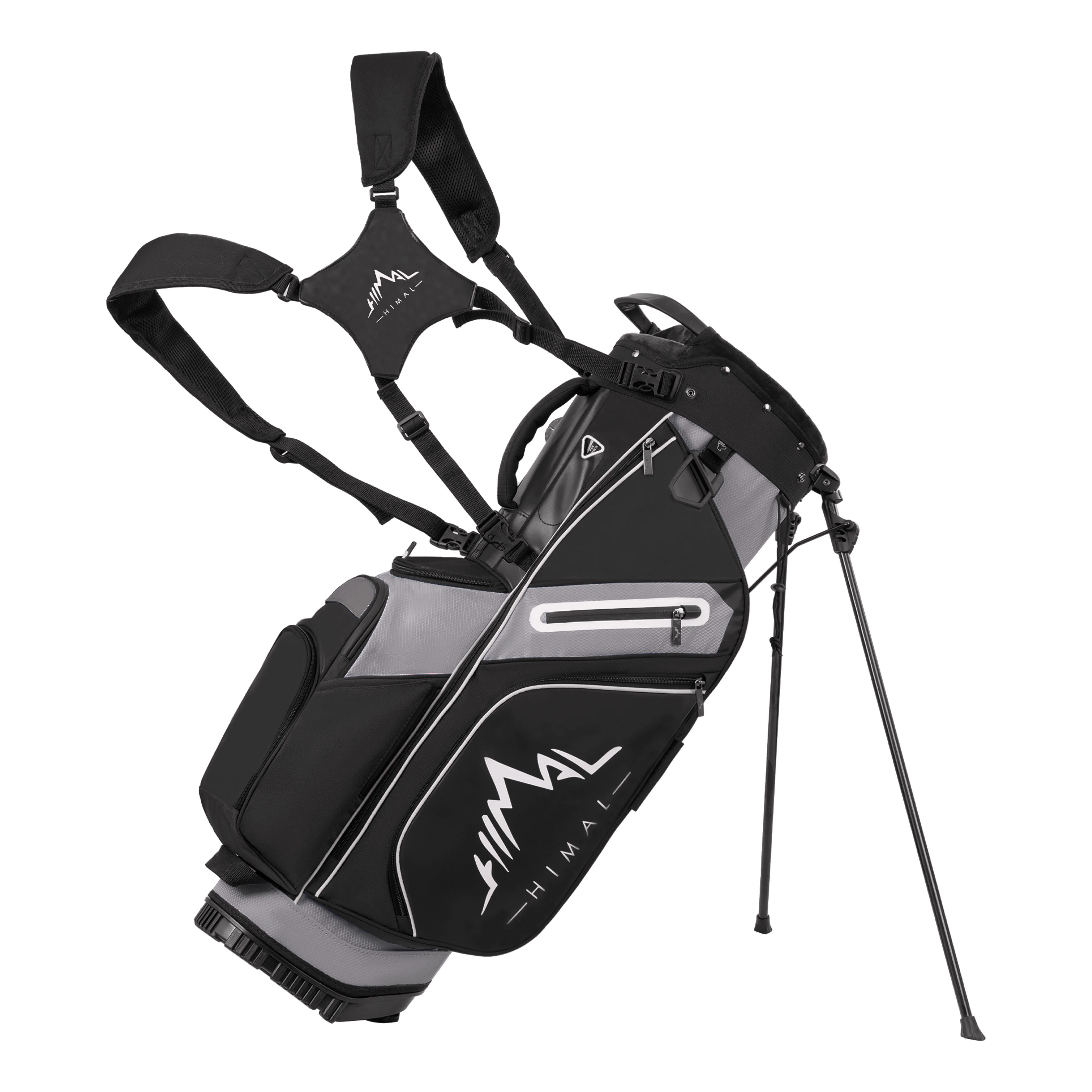 14-Way PU Leather Golf Stand Bag-Pure Black Gray