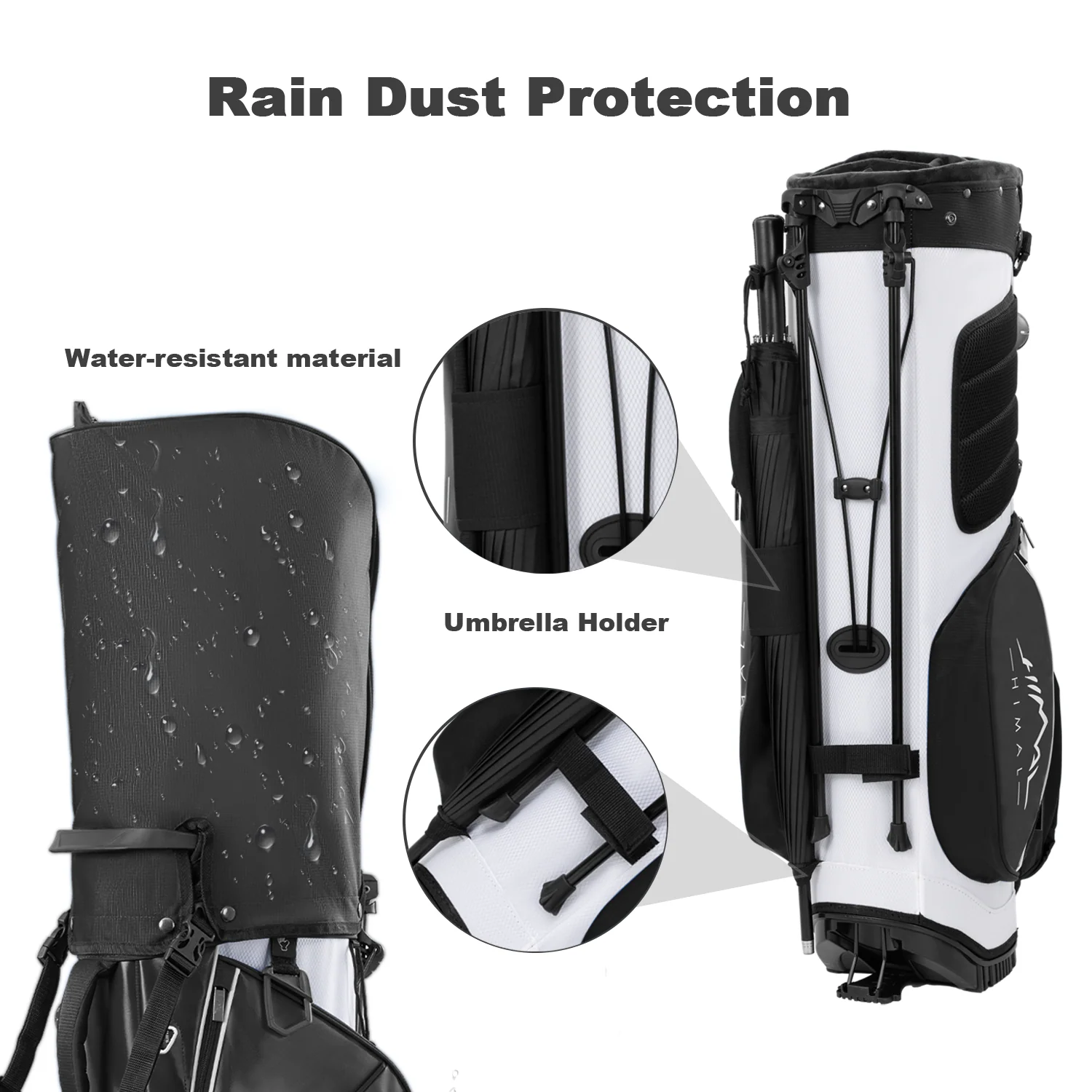 14-Way PU Leather Golf Stand Bag-Pure Black White