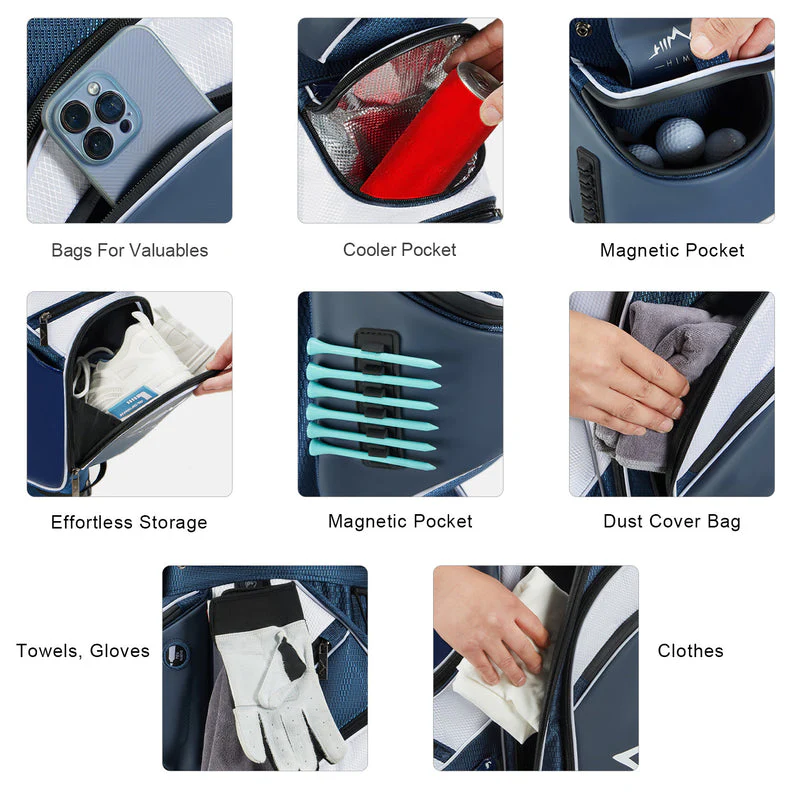 14-Way Golf Cart Bag with Full Length Divider-Blue White