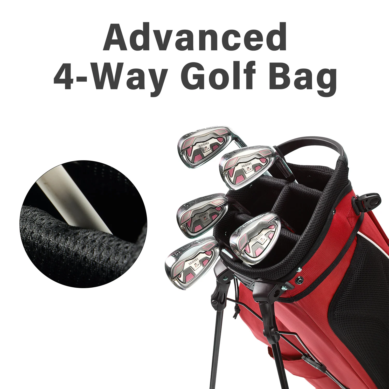 4-Way Full-Length Golf Stand Bag-Bright Red White
