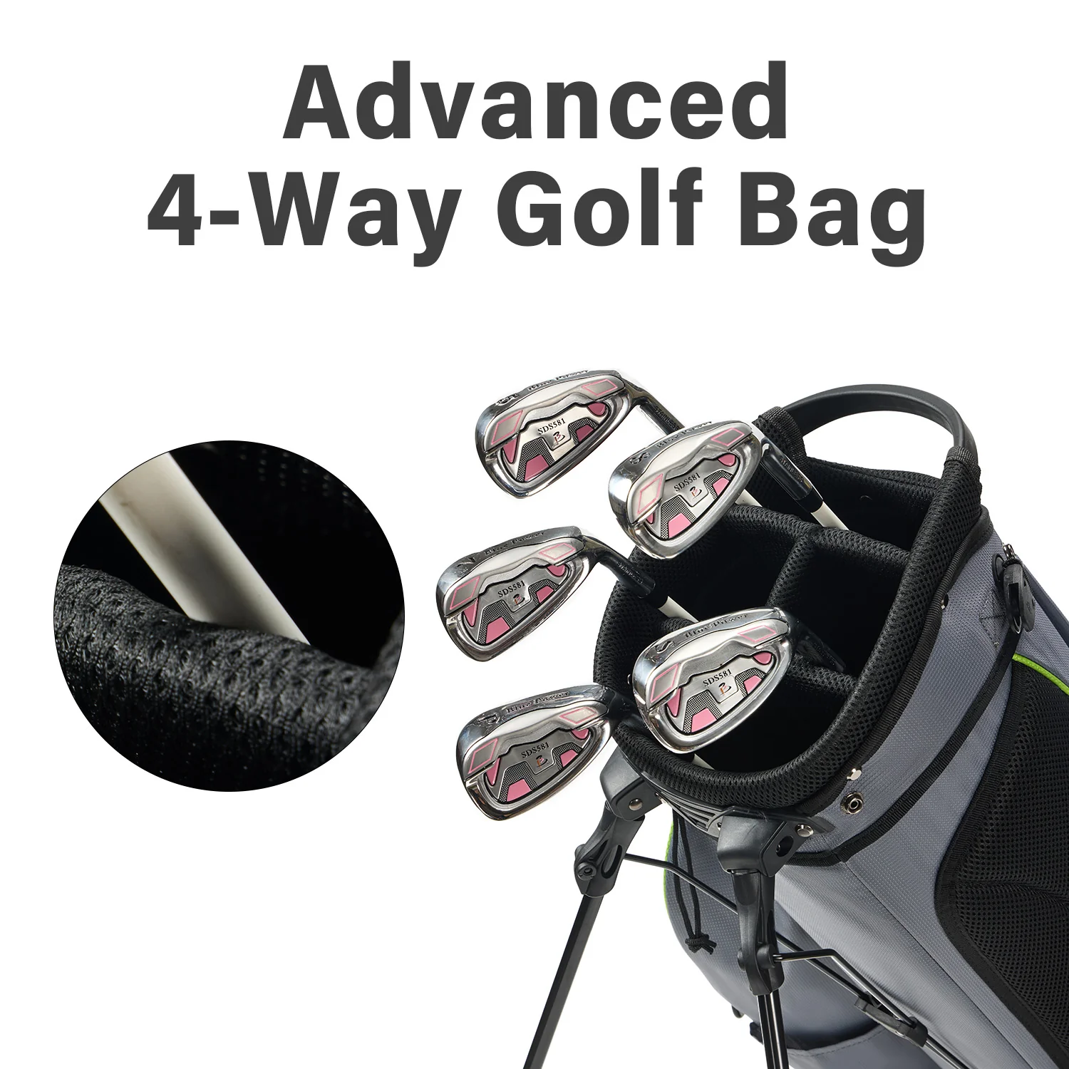 4-Way Full-Length Golf Stand Bag-Steel Gray White