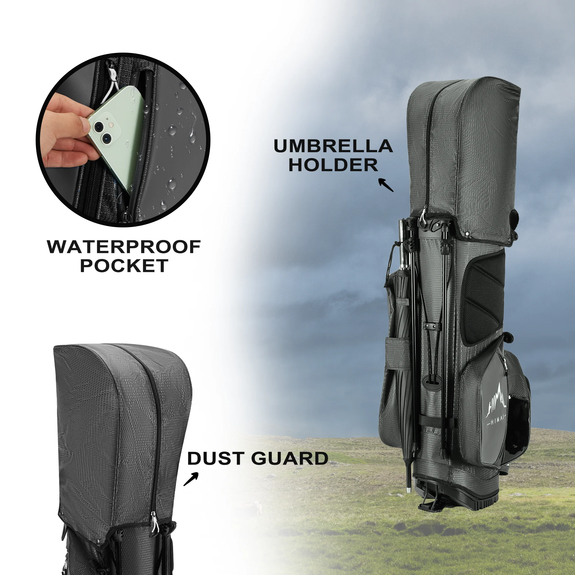 Golf Stand Bag 14 Way Top Dividers-Grey