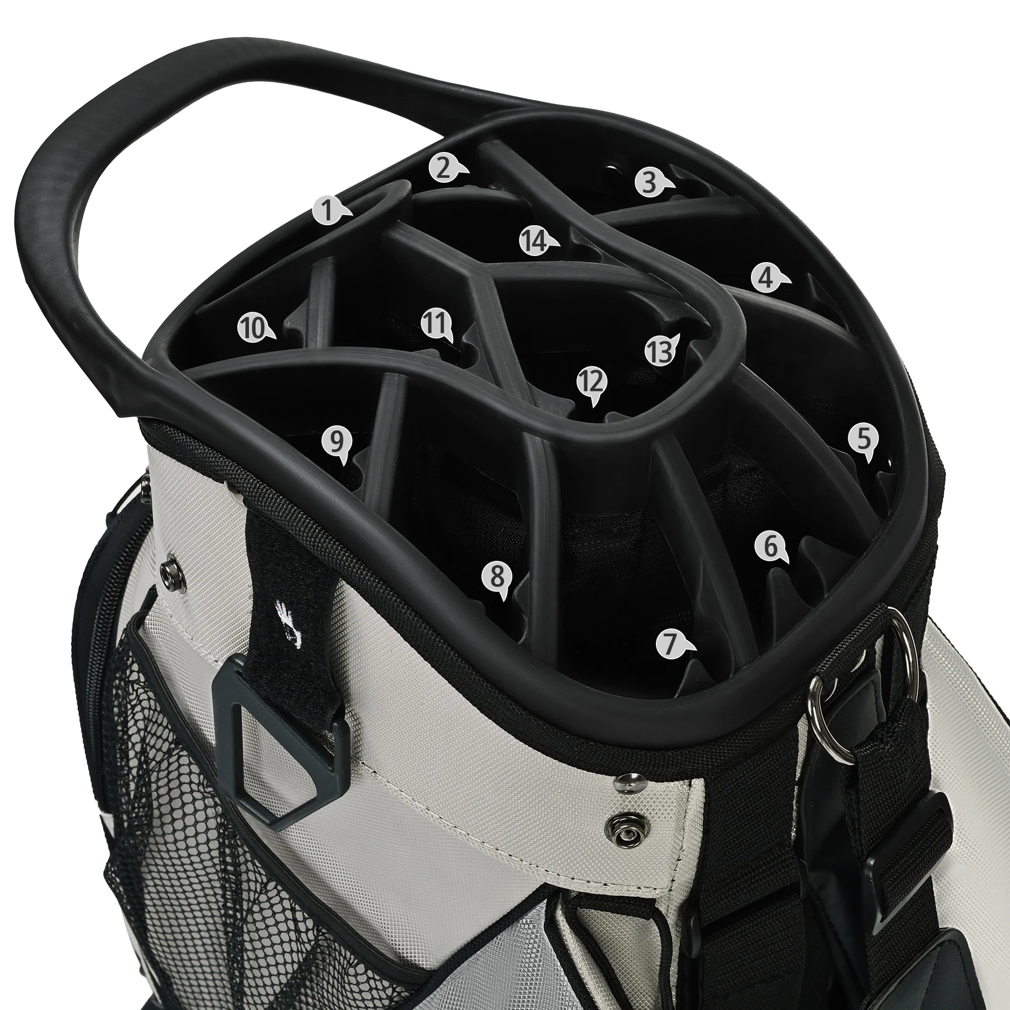 Silent 001 Quiet & Anti-Collision 14 Way Organizer Dividers‌ Golf Cart Bag-Gray