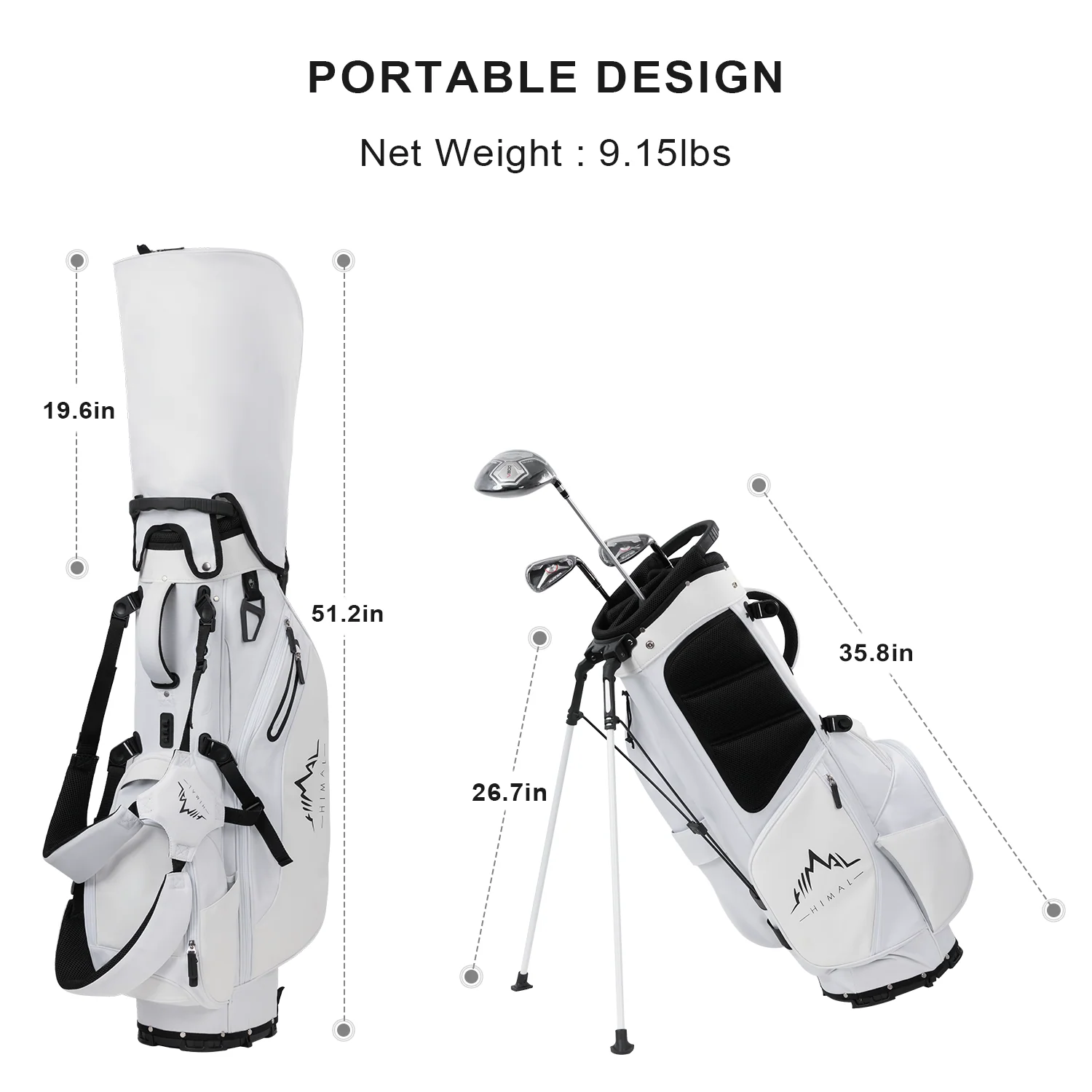 5-Way Golf Stand Bag-Pure White