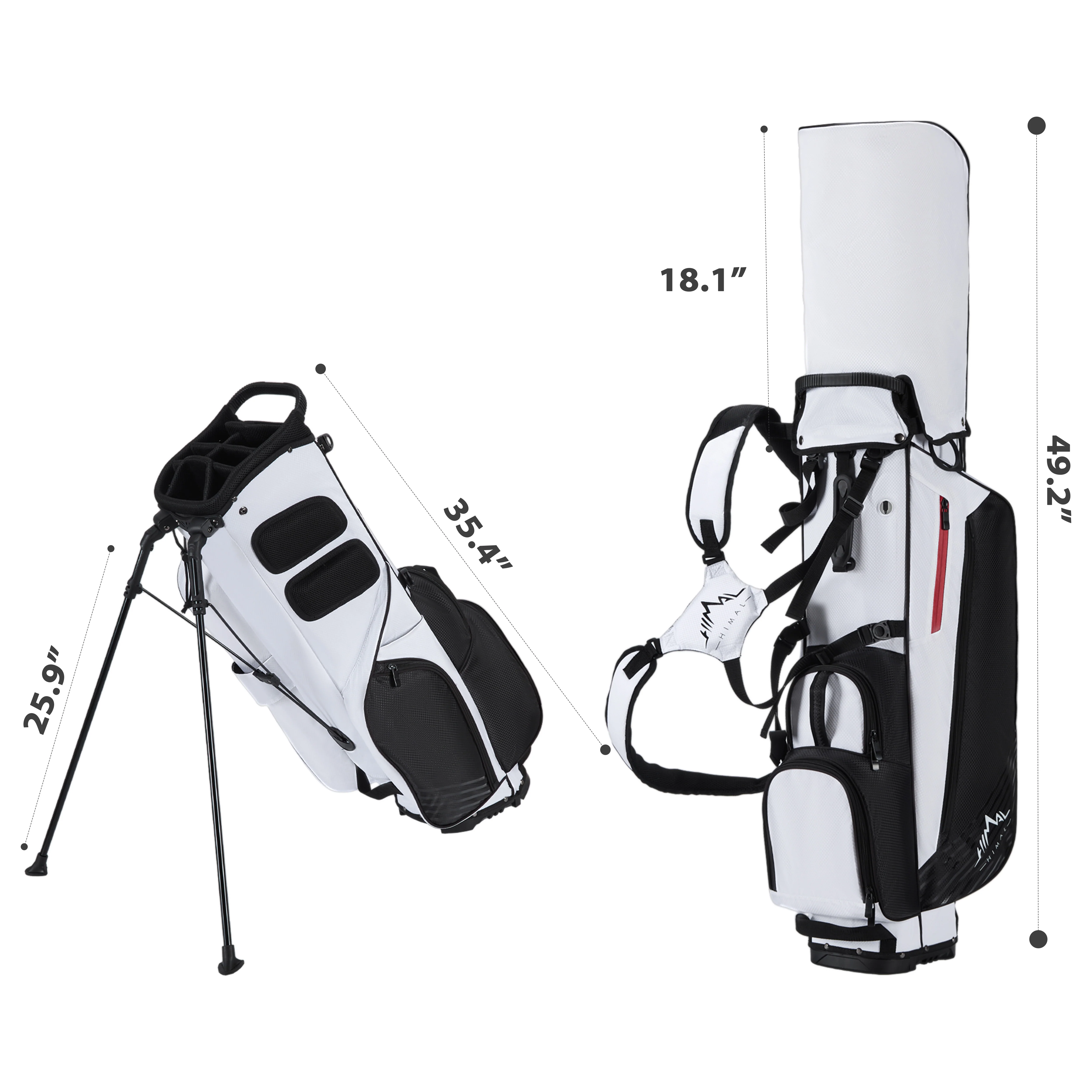 Golf Stand Bag with 8 Way Top Dividers-Black White