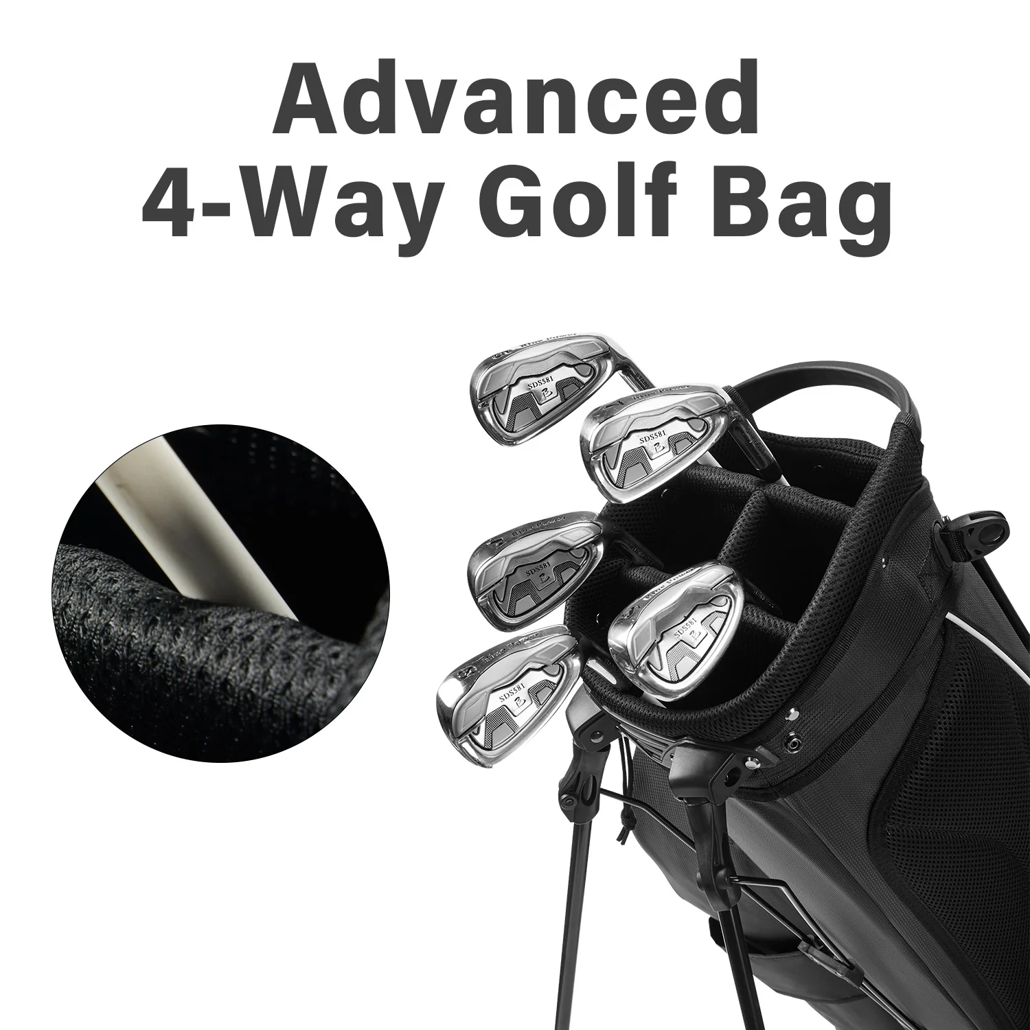 4-Way Full-Length Golf Stand Bag-Pure Black White