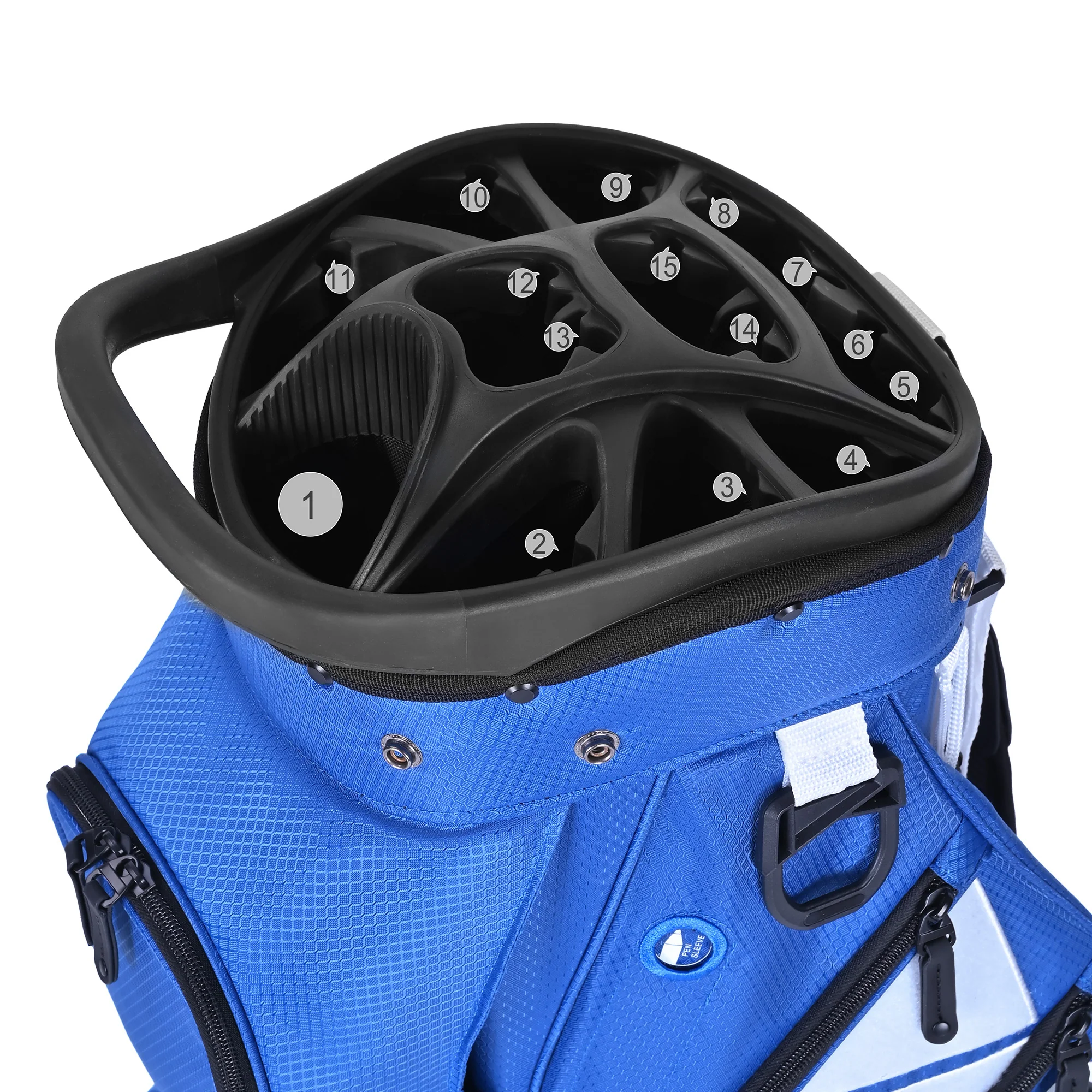 Silent 002 Quiet & Anti-Collision 15 Way Organizer Dividers Golf Cart Bag-Blue
