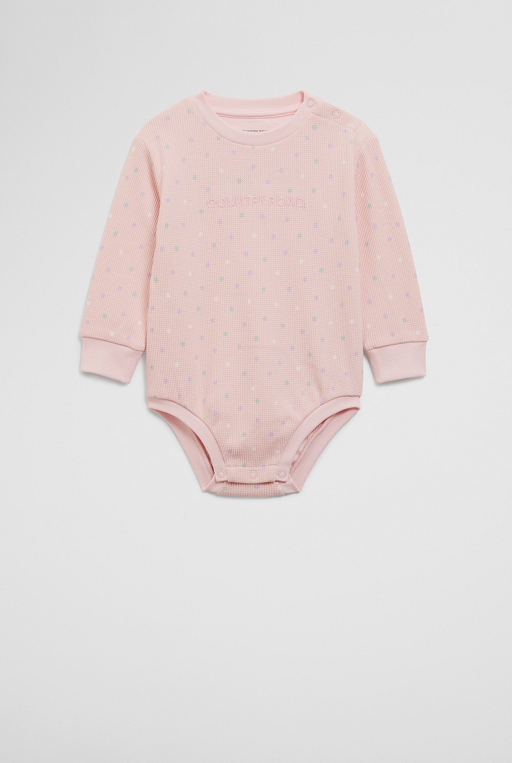 Organically Grown Cotton Waffle Logo Long Sleeve Bodysuit
