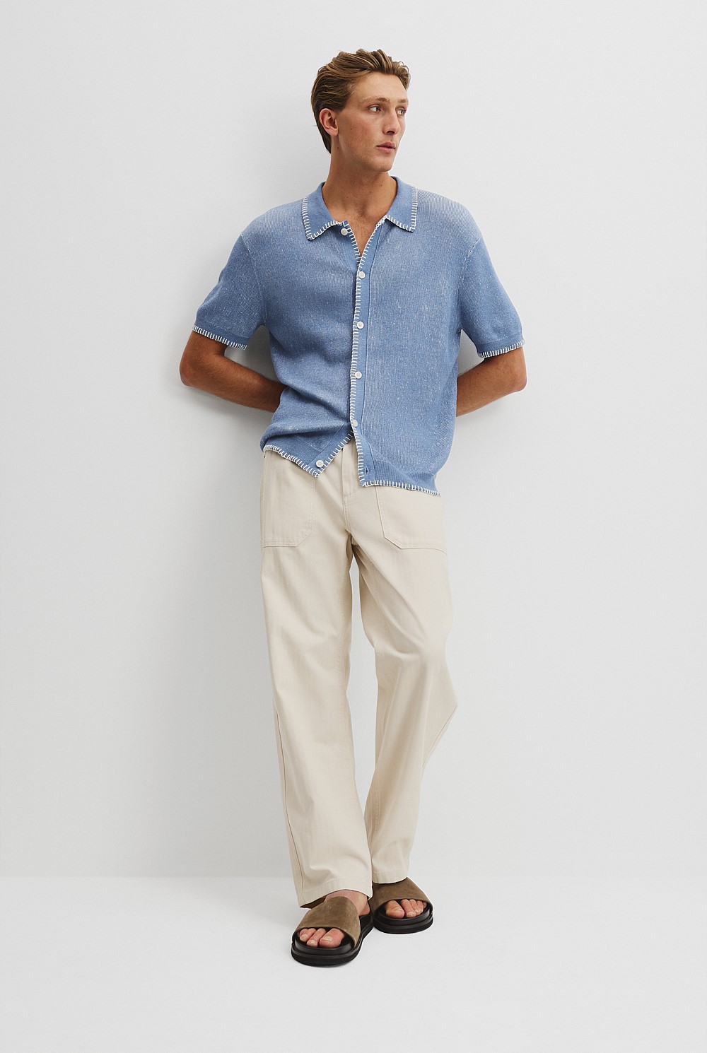 Linen Blend Stretch Knit Shirt