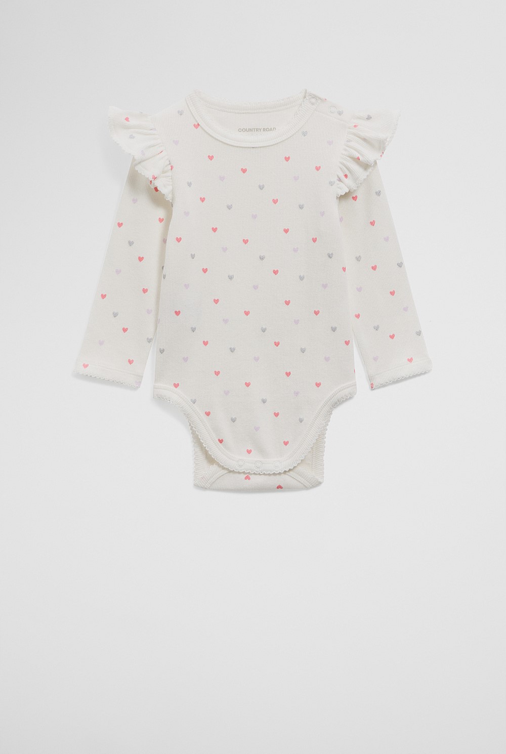 Organically Grown Cotton Frill Rib Long Sleeve Bodysuit