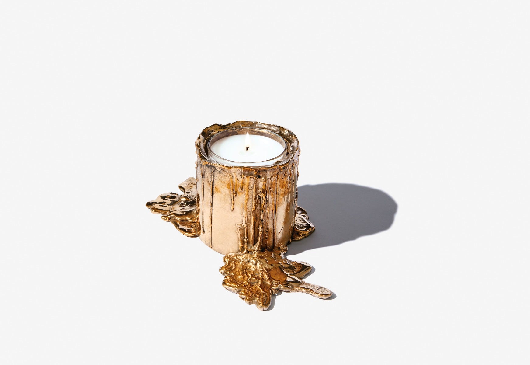 Large gold bronze candle holder - For classic candles