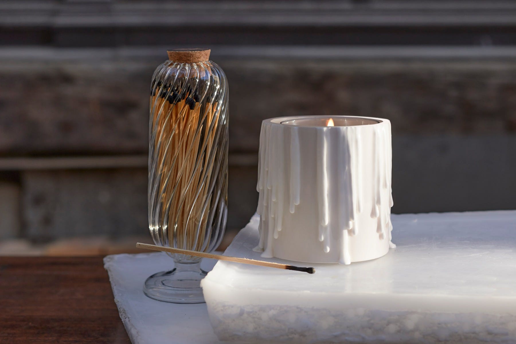 White Melted Wax Candle Holder - For classic candles