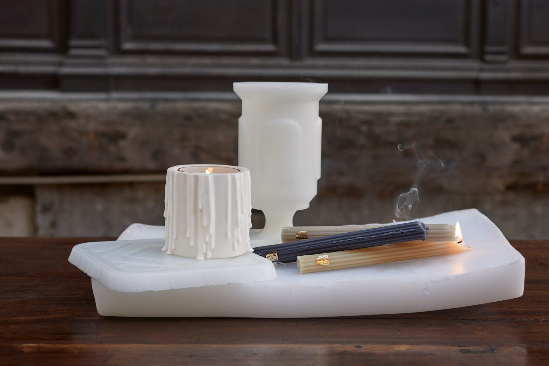 White Melted Wax Candle Holder - For classic candles