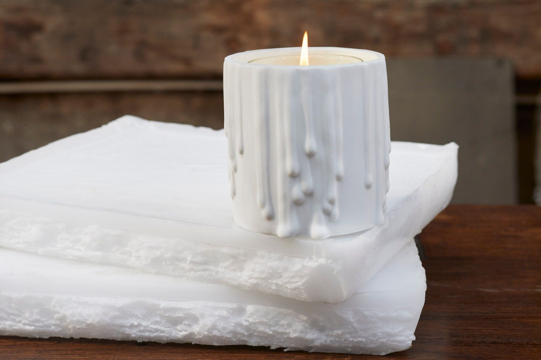 White Melted Wax Candle Holder - For classic candles