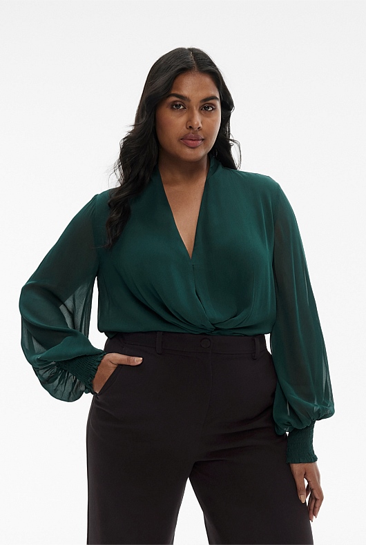 Twist Front Blouse - Petrol Green