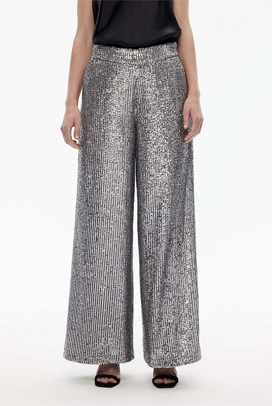 Sequin Wide Leg Trouser - Gunmetal