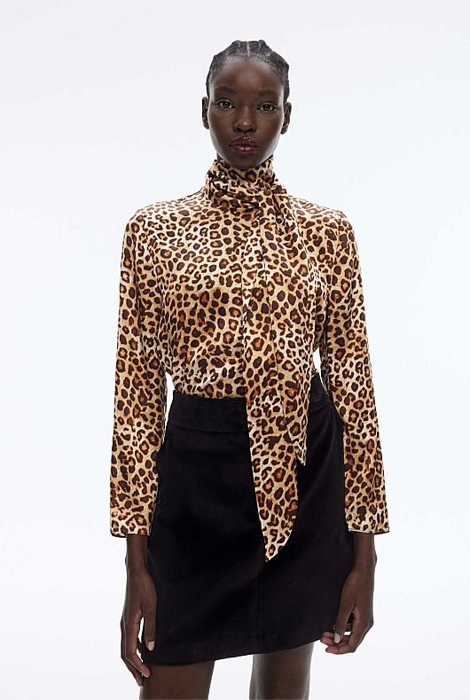 Silk Satin Ocelot Blouse - Ocelot Print