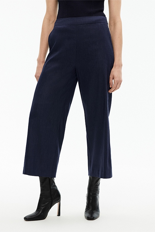 Stretch Linen Blend Crop Pant - Blue Night