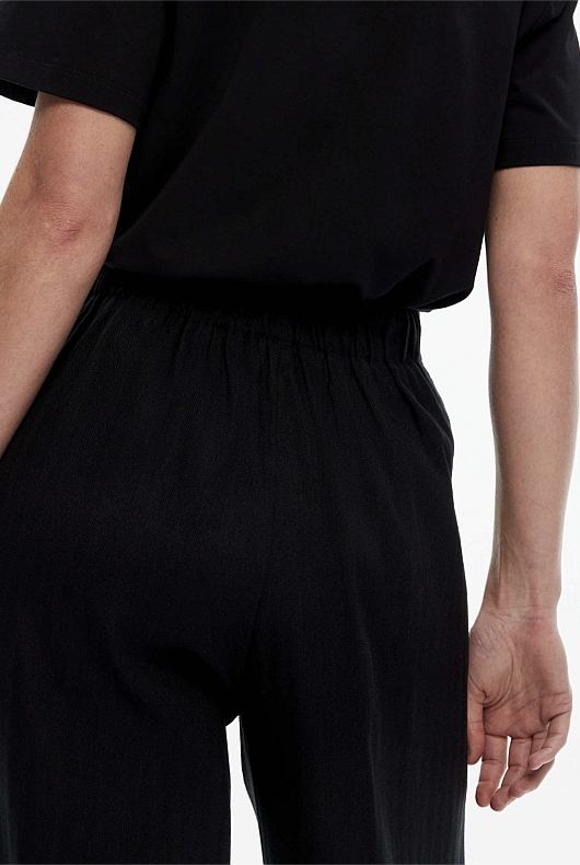 Cotton Linen Pull On Pant - Black