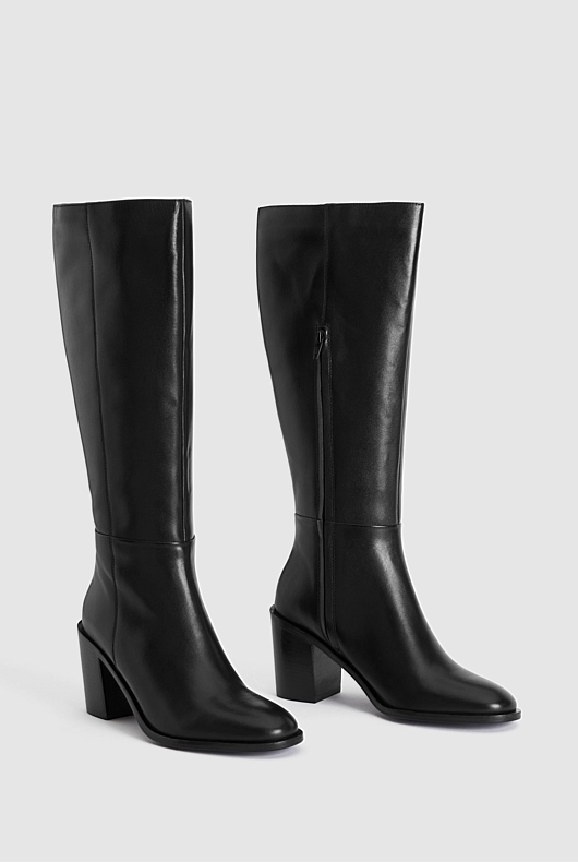 Leather Calf Height 75mm Heeled Boot - Black