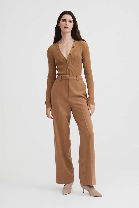 Button Through Rib Knit - Camel