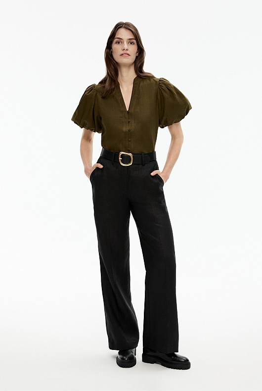 Hemp Puff Sleeve Blouse - Jungle