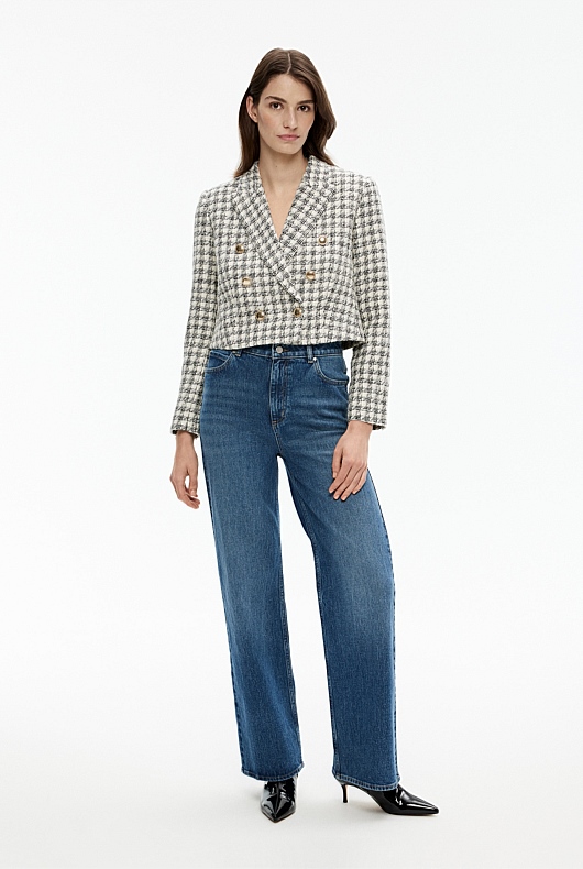 Yarn-Dye Boucle Double-Breasted Blazer - Black