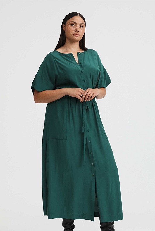 Modern Maxi Shirt Dress - Petrol Green