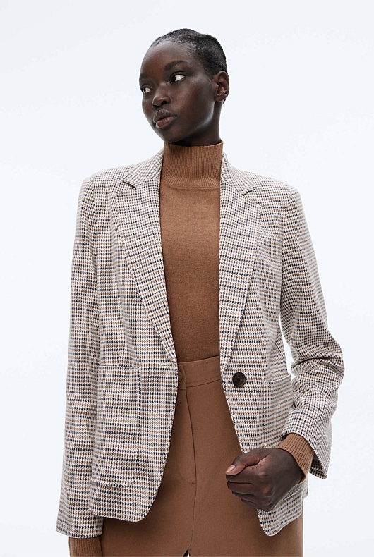 Ponte Check Single-Breasted Blazer - Umber