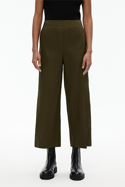 Stretch Linen Blend Crop Pant - Jungle