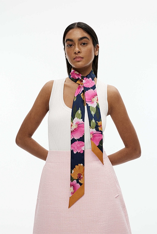 Watercolour Floral Tie Scarf - Midnight Blue