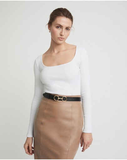 Witchery Cotton Rib Wide Neck Top