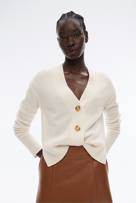 Wool Blend Knit Cardigan - Cream