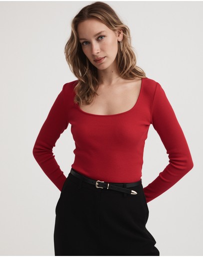 Witchery Cotton Rib Wide Neck Top