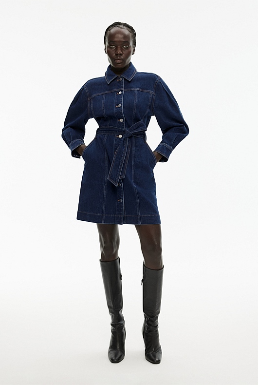 Denim Seam Detail Dress - Dark Indigo