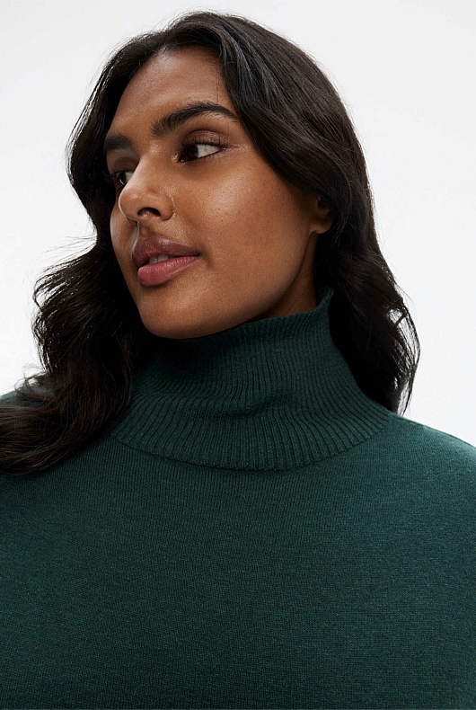 Silk Merino Longline Poncho - Petrol Green
