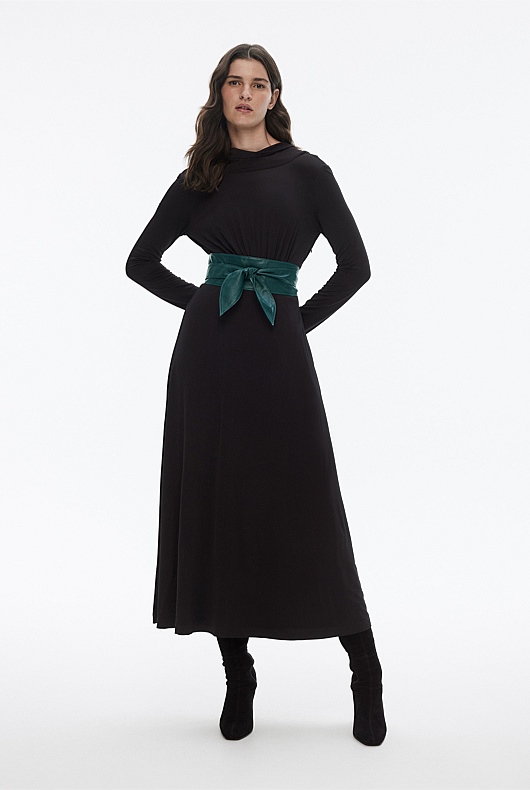 Jersey Cowl Back Dress - Black
