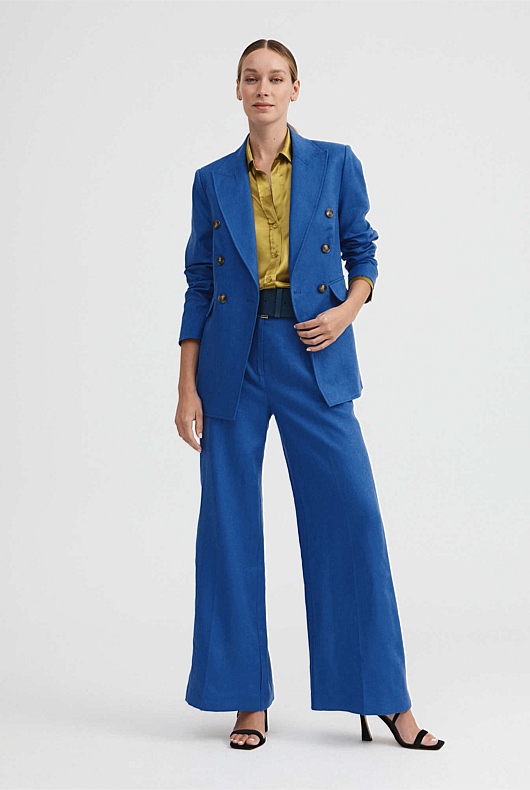 Linen Double-Breasted Blazer - Bold Blue
