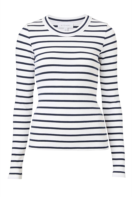 Stripe Long Sleeve Rib Top - Ink