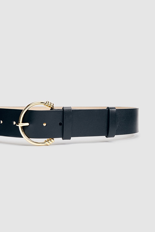 Knot Buckle Leather Belt - Navy