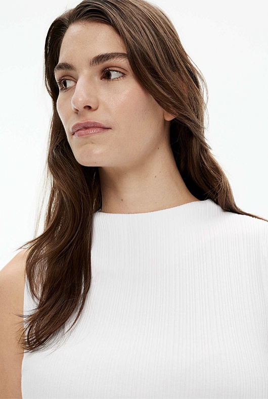 Rib Mock Neck Tank - Pure White