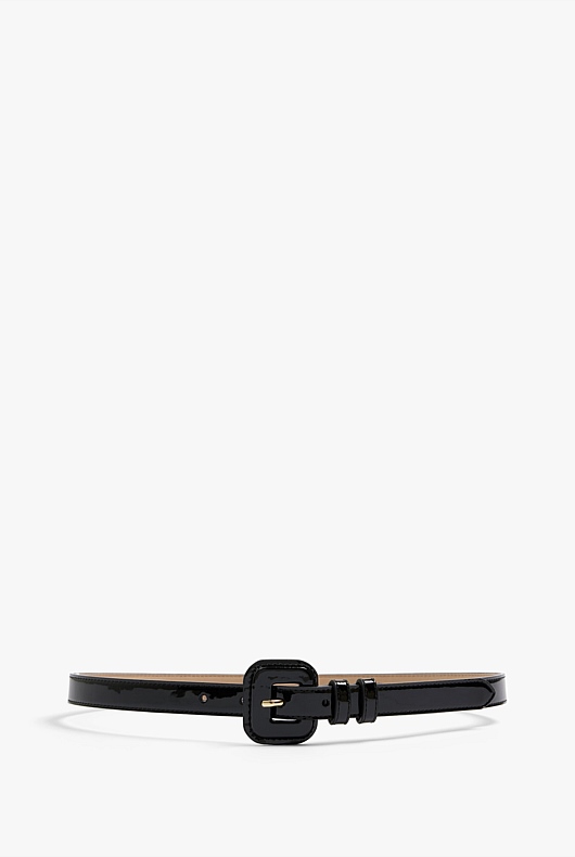 Square Buckle Patent Belt - Black