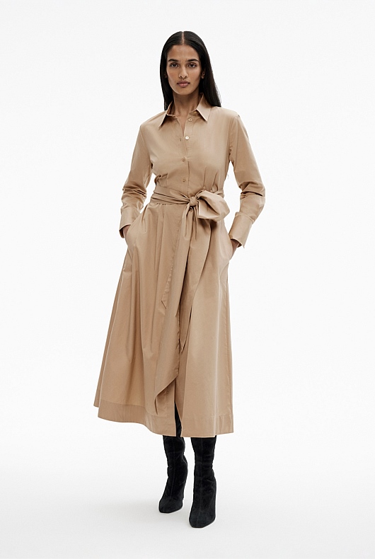 Cotton Sateen Shirt Dress - Washed Sand