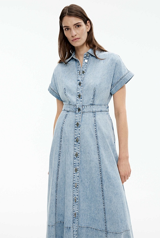 Denim Dolman Midi Dress - Vintage Wash Denim