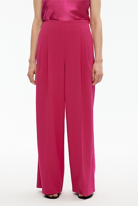 Waist Detail Wide Leg Trouser - Dahlia Pink