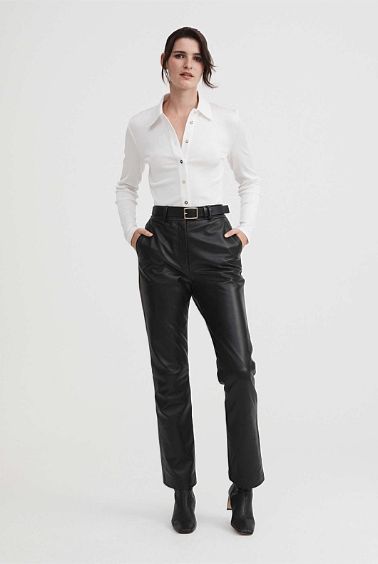 Rib Button Through Top - Chalk