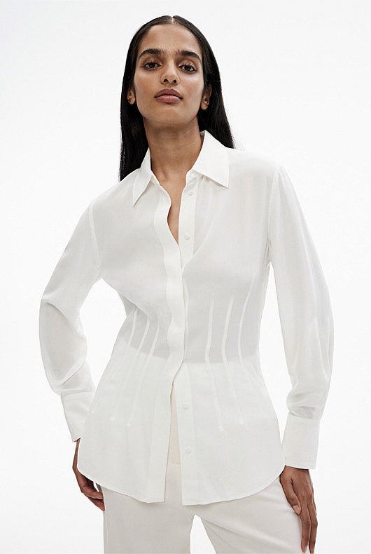 Silk Dart Detail Shirt - Chalk