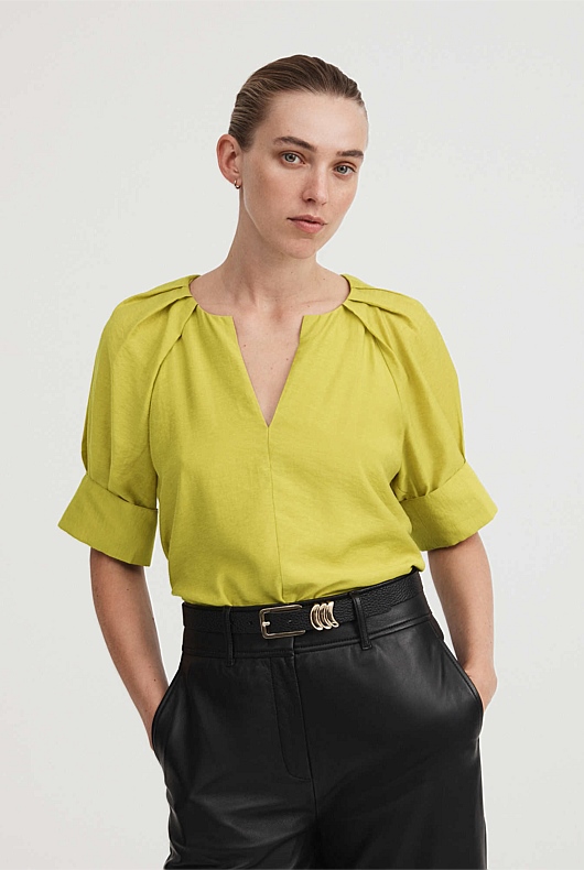 Raglan Pleat Sleeve Blouse - Citrus Green