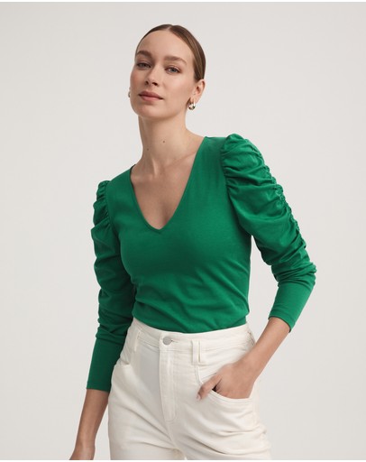 Witchery Cotton Gathered Sleeve Top